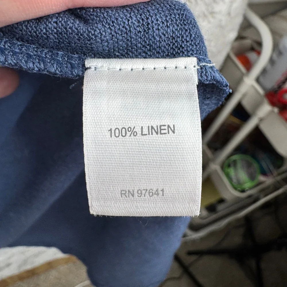 J Jill Cardigan Sweater‎ Large Love Linen Blue 100% Linen Open Front Long Sleeve